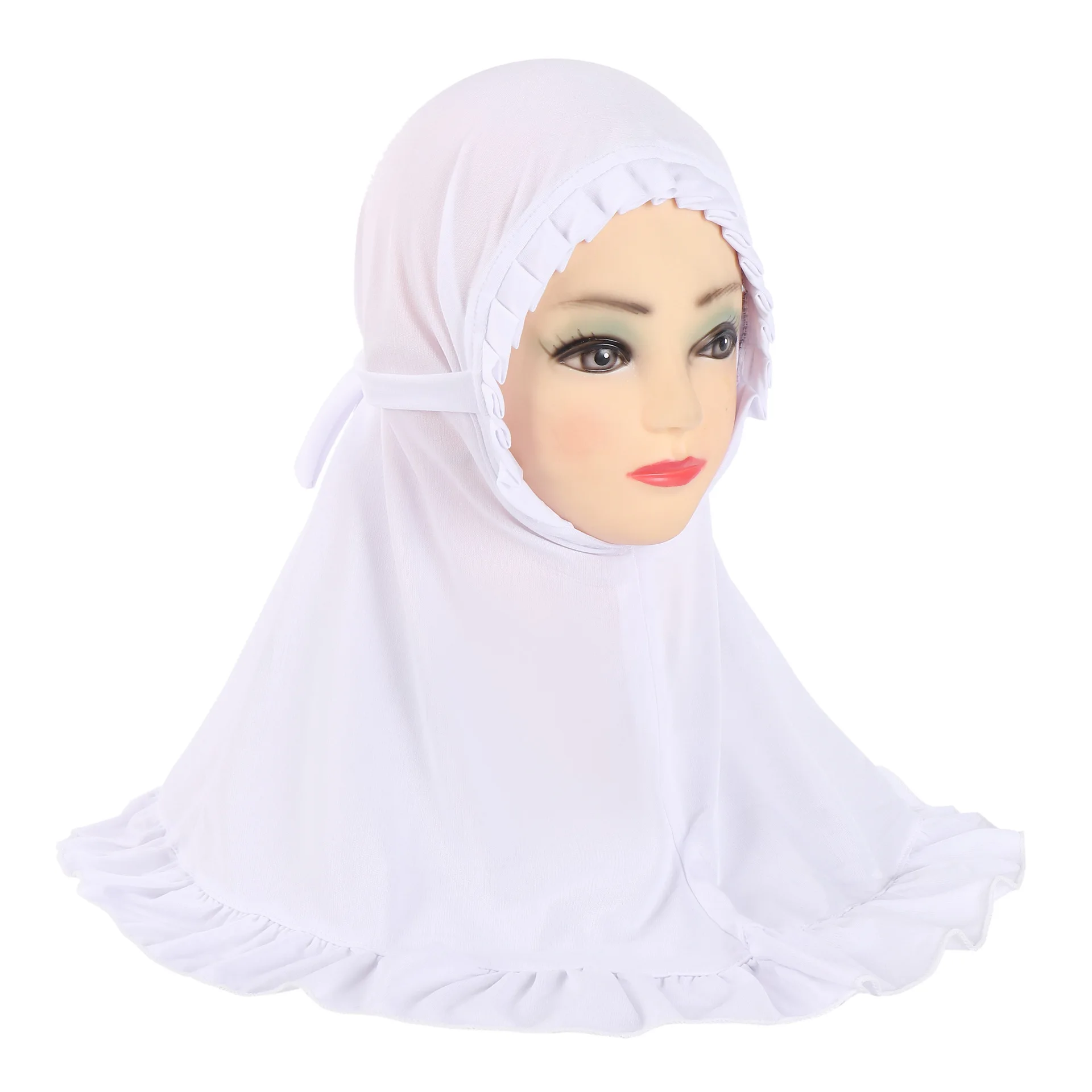 Muslim Kids Girls Hijab Hat Child Islamic Headscarf Lace Up Scarf One Piece Amira Children Middle East Full Cover Head Wrap 2-6Y