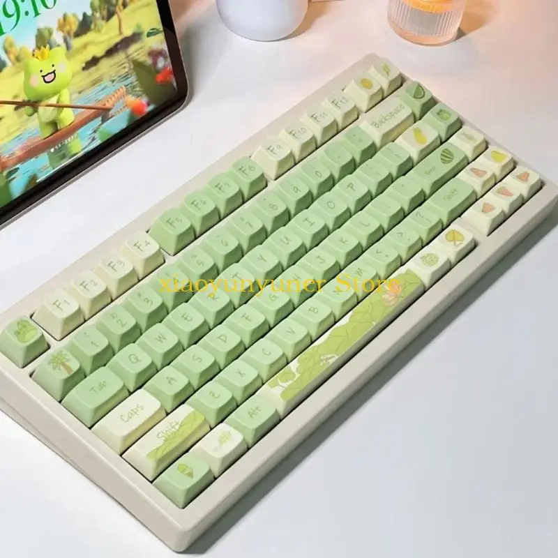 P9JB 123Keys FA Height Keycaps PBT Sublimated Green Flower Theme for Mechanical Keyboards Waterproof