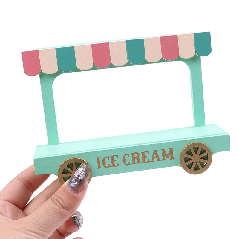 1:12 Dollhouse Miniature ไม้ Ice Cream Van ชุด Aksesori Perabot สำหรับแต่งบ้านตุ๊กตาฉาก Prop เด็กของเล่นของขวัญ