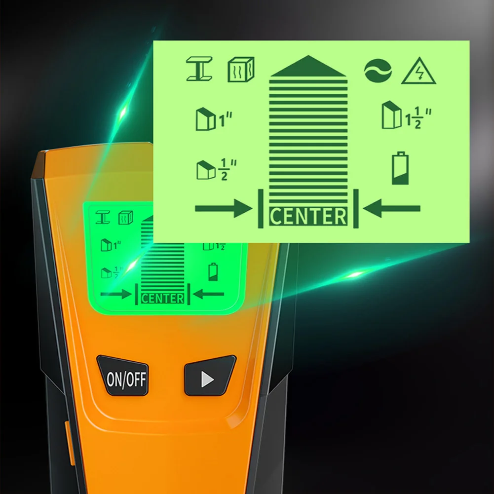 

Multi-Scanner Stud Wall Sensor Center-Finding Studs Ac Voltage Live Wire Orange Handheld -Slip