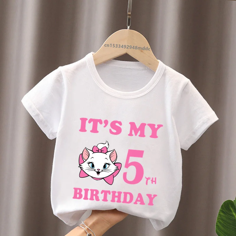 Het is Mijn 1 2 3 4 5 6 7 8 9 Jaar Verjaardag Jongens Meisjes t-shirt Leuke Marie Kat Print Cartoon Kinderkleding Baby Kinderen T-shirts