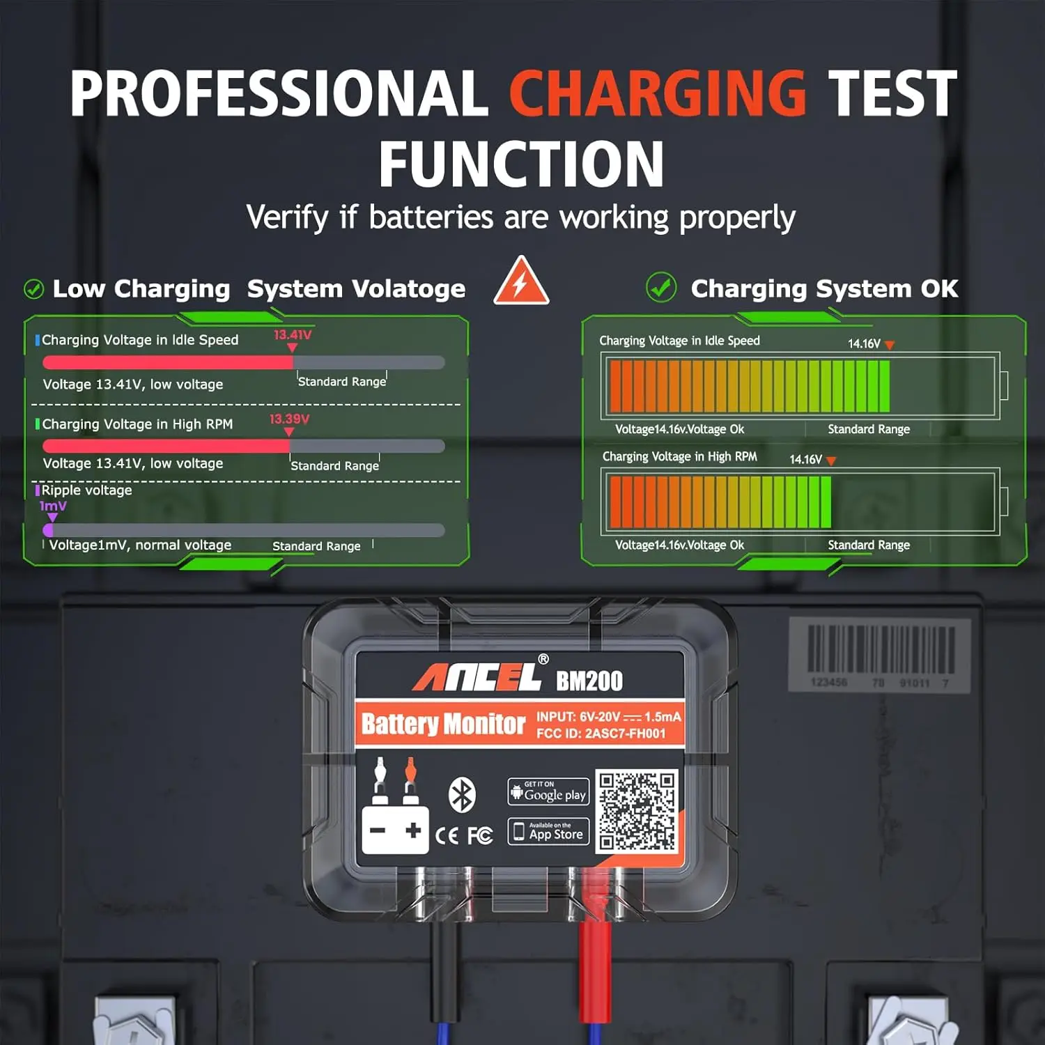 ANCEL BM200 12V Auto Battery Load Tester Bluetooth Enabled Automotive Battery Monitor Voltmeter Cranking Diagnostic Tool
