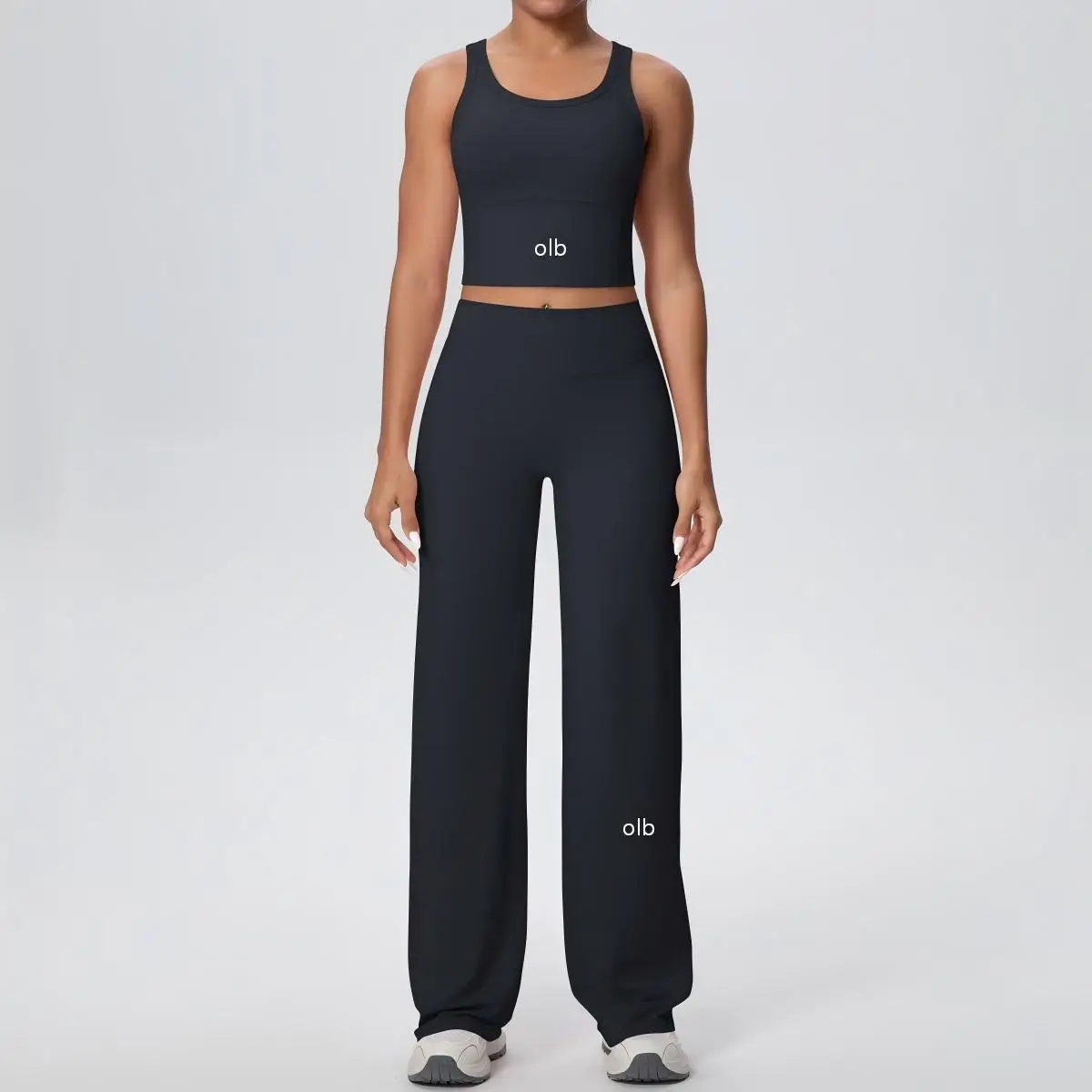 2-piece new double-sided brushed solid color breathable long leg yoga suit set outdoor sports running fitness suit
