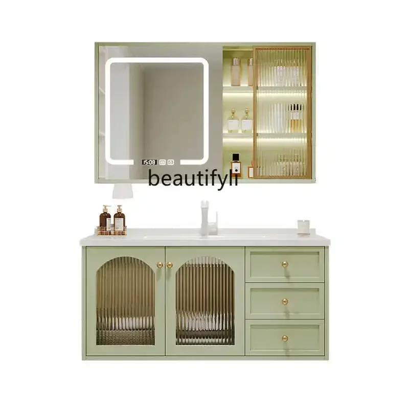 

yh French oak lacquered solid wood bathroom cabinet combination ceramic integrated washbasin