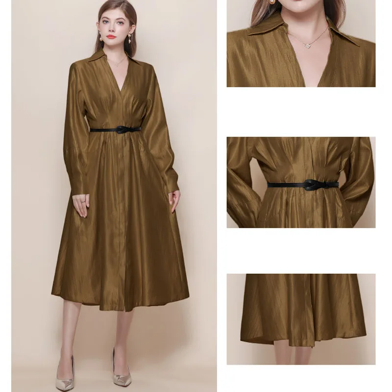 فساتين للنساء موضة كم طويل رفض طوق فستان نسائي وشاحات ضيقة على شكل حرف a فستان نسائي Vestidos De Verano Mujer Q1951