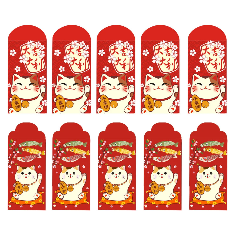 20 Pcs Cartoon Cat Lai See Red Envelope Bag Child Gift Card Paper Year of The Dragon Ox Packets