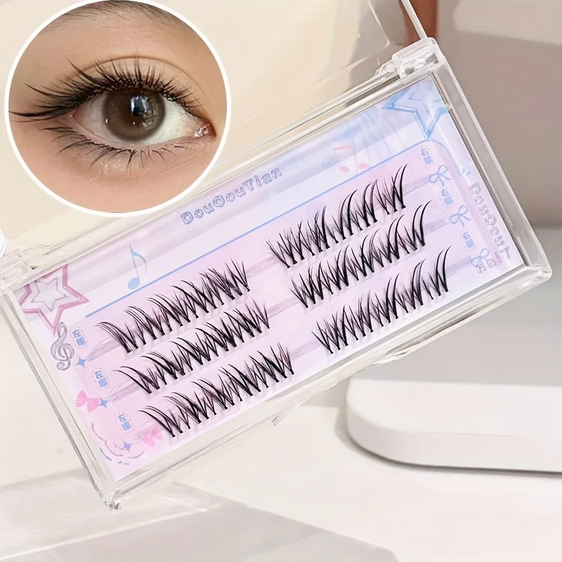 Duoduotian Fox Style Winged Cluster Eyelashes Thin Black Band Natural Look 7 12mm Eye Enlarging Easy DIY Ideal for Holiday Gifts