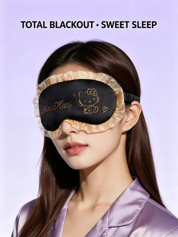Official Embroidered Sleep Eye Mask Hello Kitty Kuromi Cinnamoroll Lace Ruffle Shading Eye Cover Soft Portable Nap Travel
