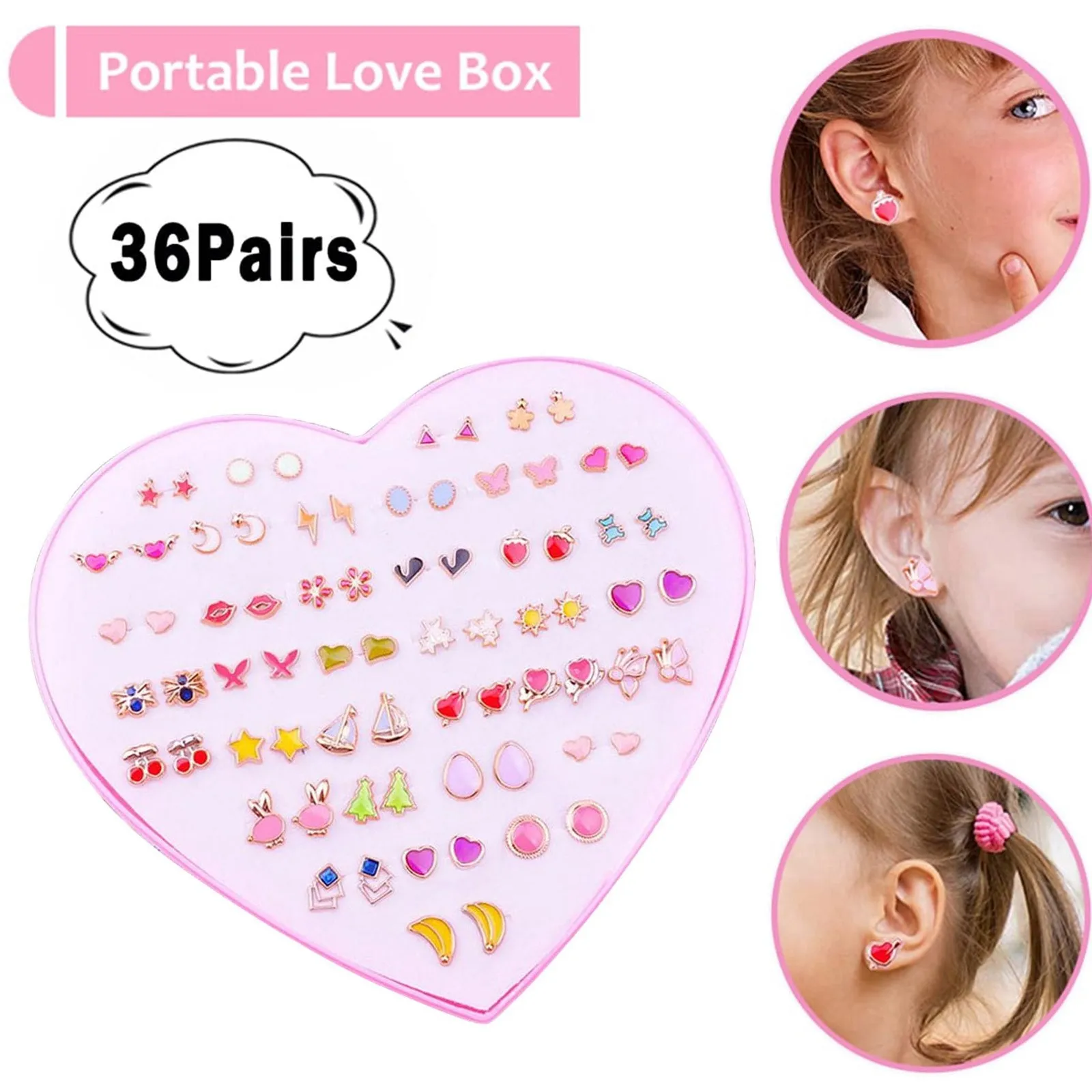 36pcs 2024 New Low Allergenic Children And Girls Earrings Set Flower Rainbow Earrings Teenage Girl And Women'S Jewelry Set