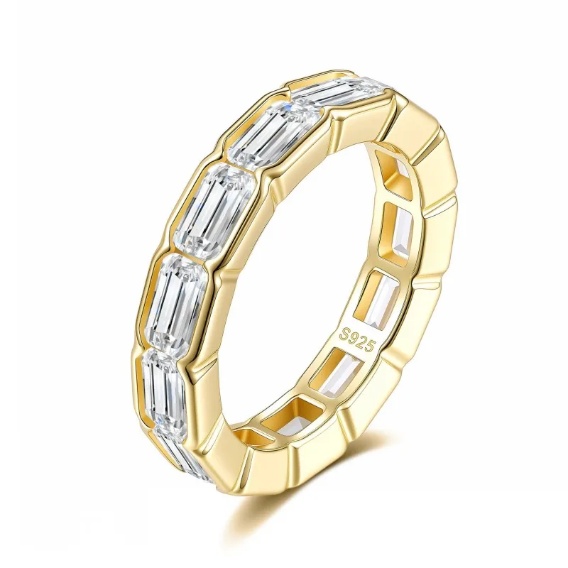 BOCAI New S925 Sterling Silver Fashionable Light Luxury Emerald Cut Ring Engagement Ring Women's Selected Gift
