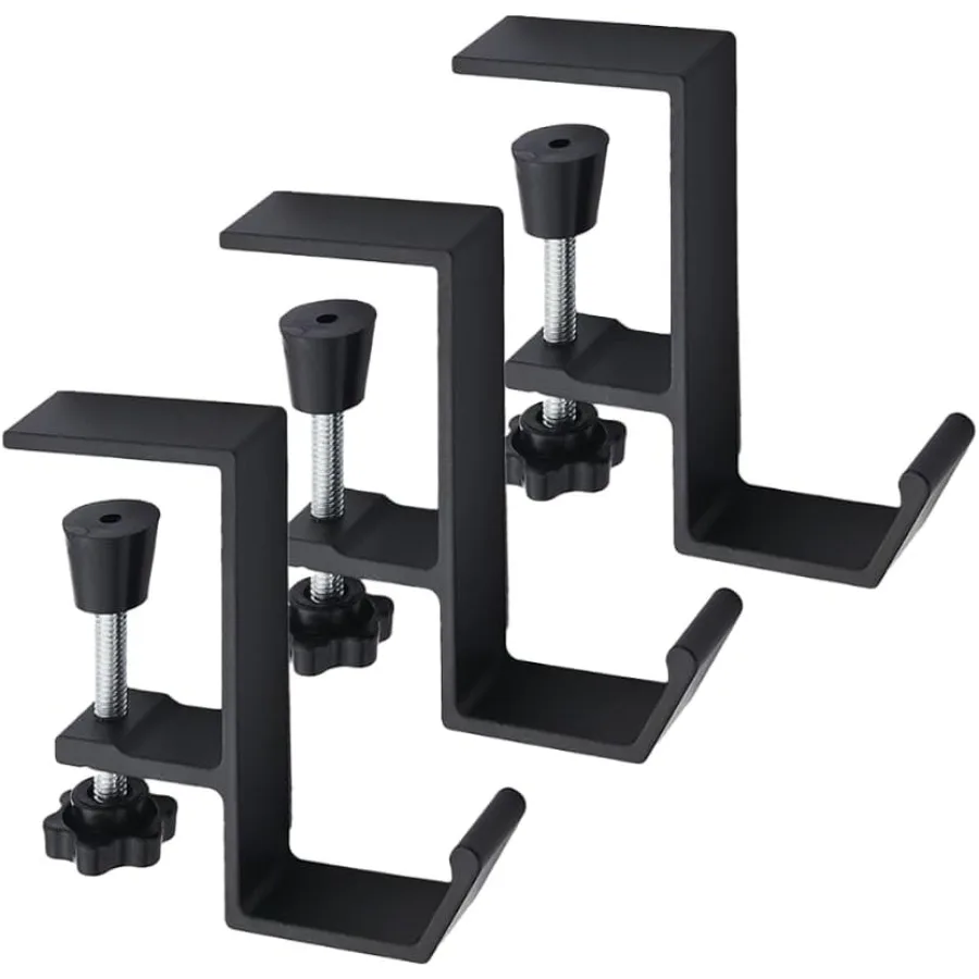 3 عبوات تحت المكتب nt حقيبة حامل هوك المشبك حامل سماعة الرأس على ظهره هوك مكتب هوك مع مشبك ذراع قابل للتعديل BlackA 3 قطعة