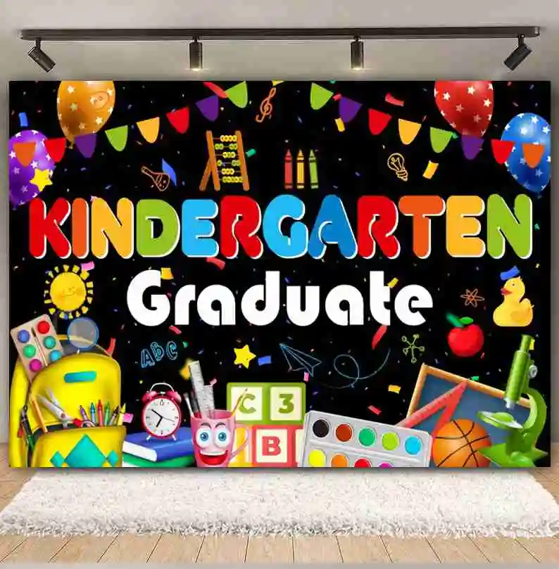 Preschool Kindergarten Graduation Photography Backdrop Black Chalkboard Pencil Book Classroom Children Student Background Decor