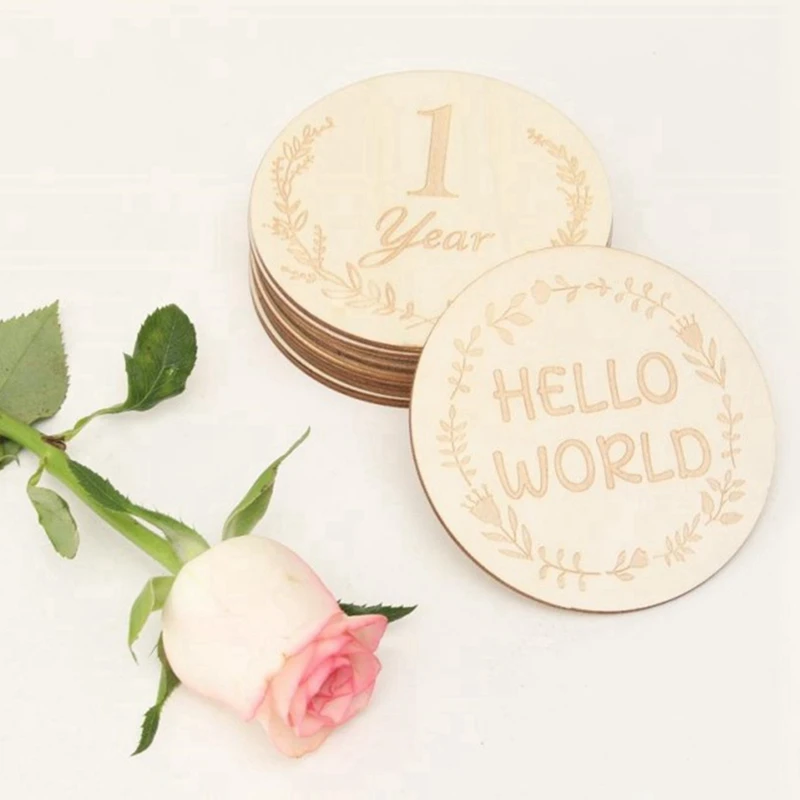 Wooden Milestone Cards And Discs 14Pc Set For Baby Photos And First Year Milestones