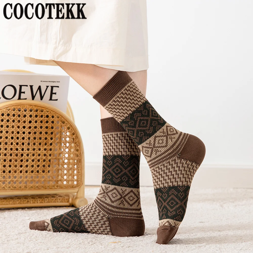 Combed Cotton Women Socks Winter Thick Colorful Thick Causal Warm Long Wool Socks Female Fashion Striped Breathable High Quality