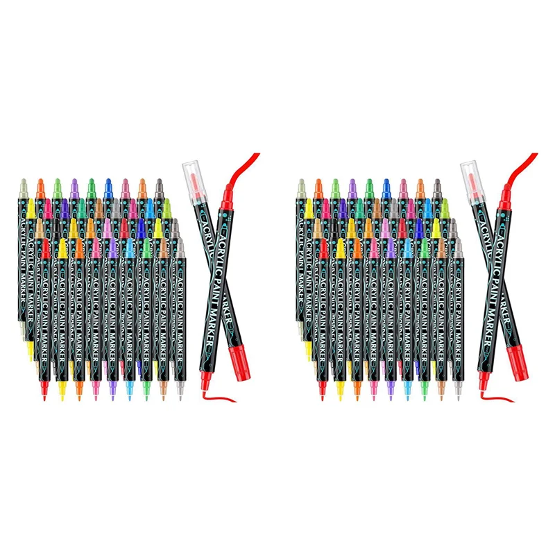 2X36 цветов, акриловые маркеры, тонкая крапковая ручка для рисования для взрослых и детей, металлические классические цвета, ручка с двойным наконечником