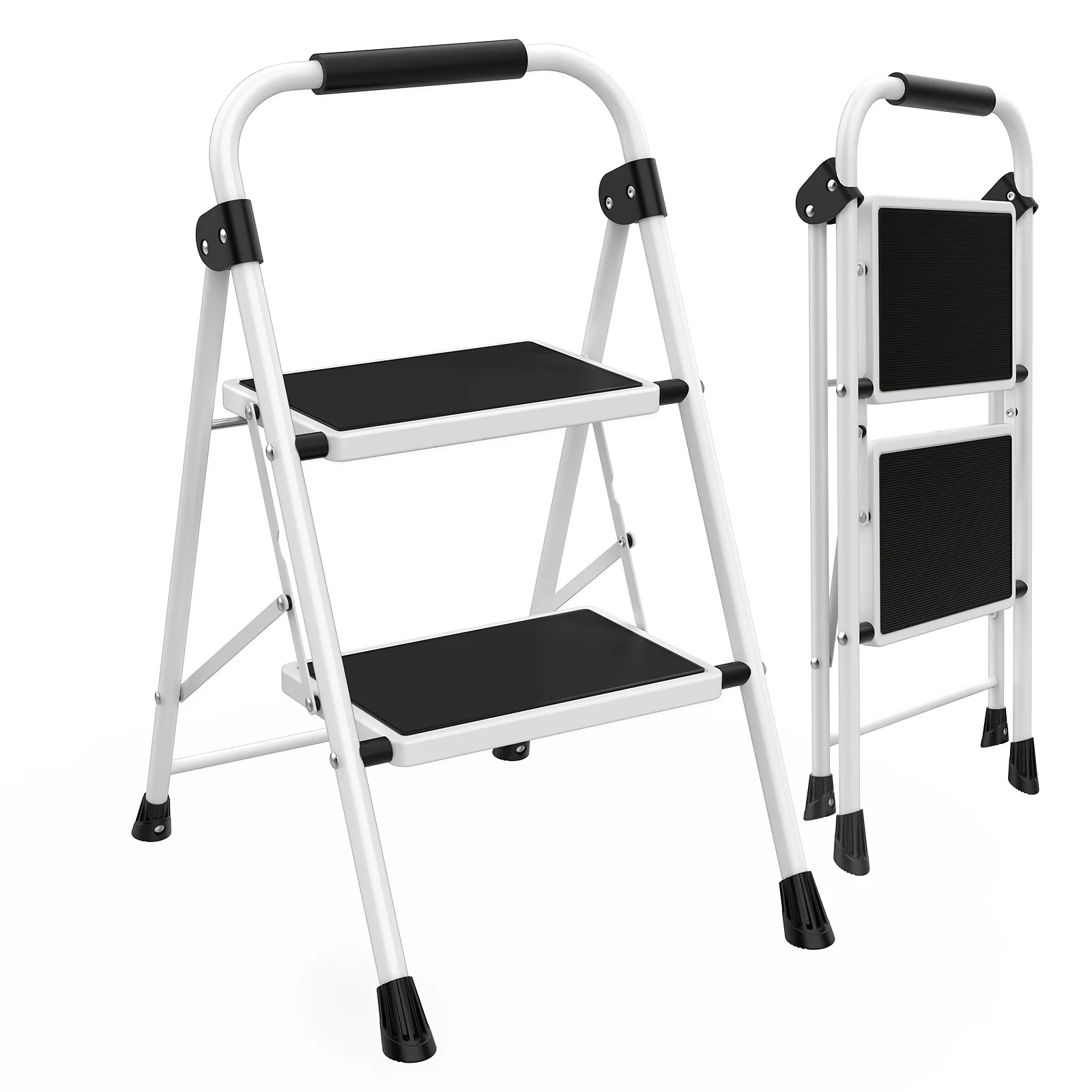 

2 Sturdy Step Stool with Anti-Slip Pedal & Comfortable Handrail | 330lbs Capacity, Portable Heavy Duty, Four Steps, Metal, OLIXIS Brand for Kitchen, Garage & Outdoor Use