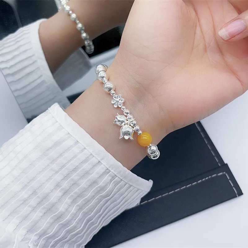 

Sterling Silver Bracelet S925 Gift For Women DIY Originality Charm Garnet Festival Retro Fashion Jewelry