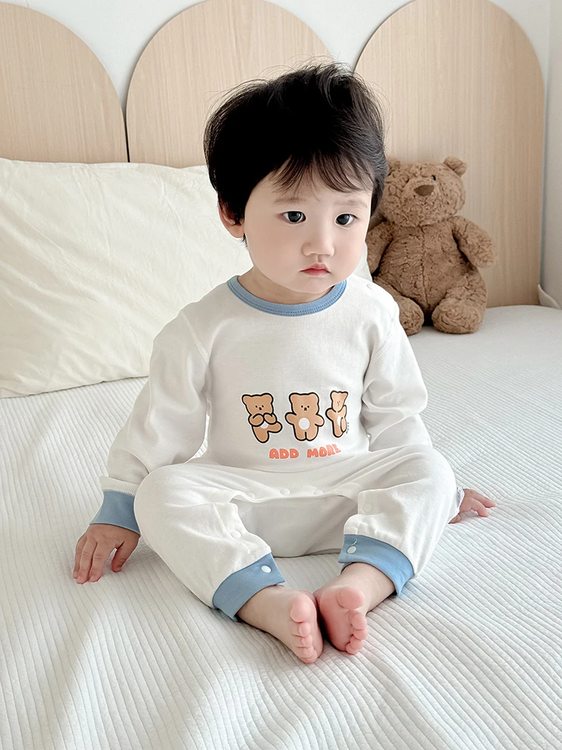 MILANCEL New Autumn Baby Romper 0-2 Y Newborn Sleepwear Skin-friendly Underwear Infant Cartoon Bear Jumpsuit Seamless Sleepwear