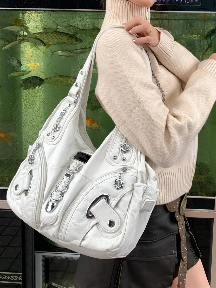 

Trendy Design Large Capaci Women's Underarm Bag 2025 New Sweet Cool Spicy Motorcycle Bag High-End Sensation Single oulder...