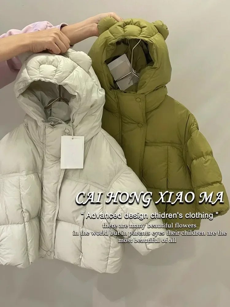 Cappotto per ragazze 2024 piumino invernale piumino per ragazzi nuova giacca imbottita in cotone versione coreana tinta unita con cappuccio spessa