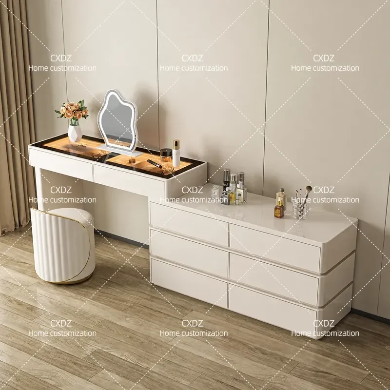 Cream Style Ultra Thin Jewelry Cabinet Solid Wood Dresser Chest of Drawers Bedside Cabinet Makeup Table Integrated Bedroom