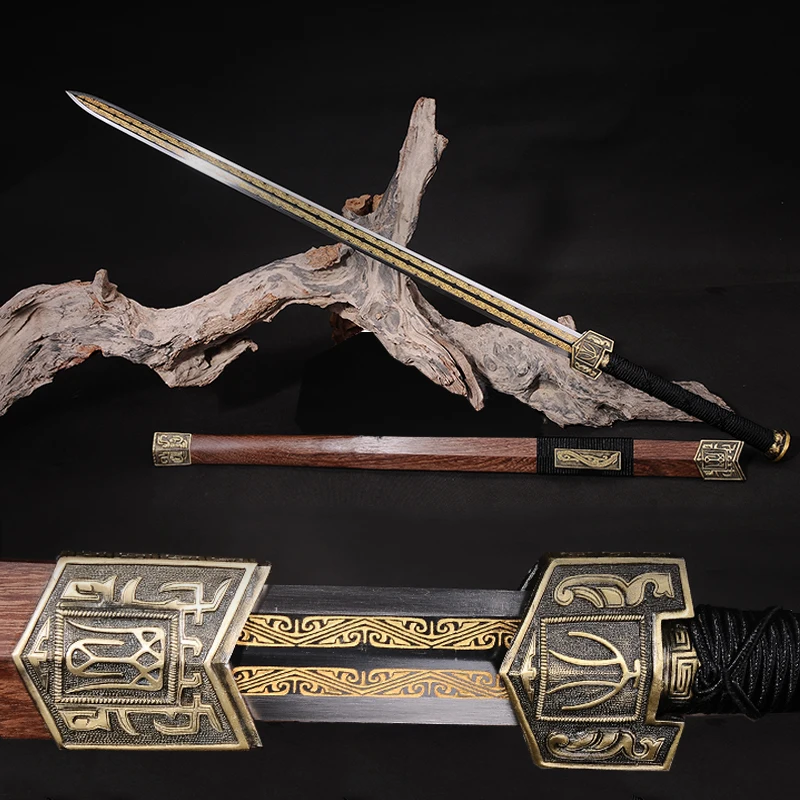 Long Sword, Diamon Shape Blade,Chinese Jian, High Carbon Steel with Pattern, Rose Wood Sheath,Decoration,Sharpness for Sale