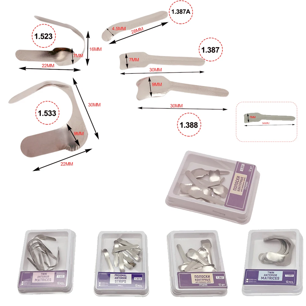

Dental Clinic Matrix System - Twin Anterior Proximal Strips Set with Stainless Steel Bands for Tooth Restoration Kit