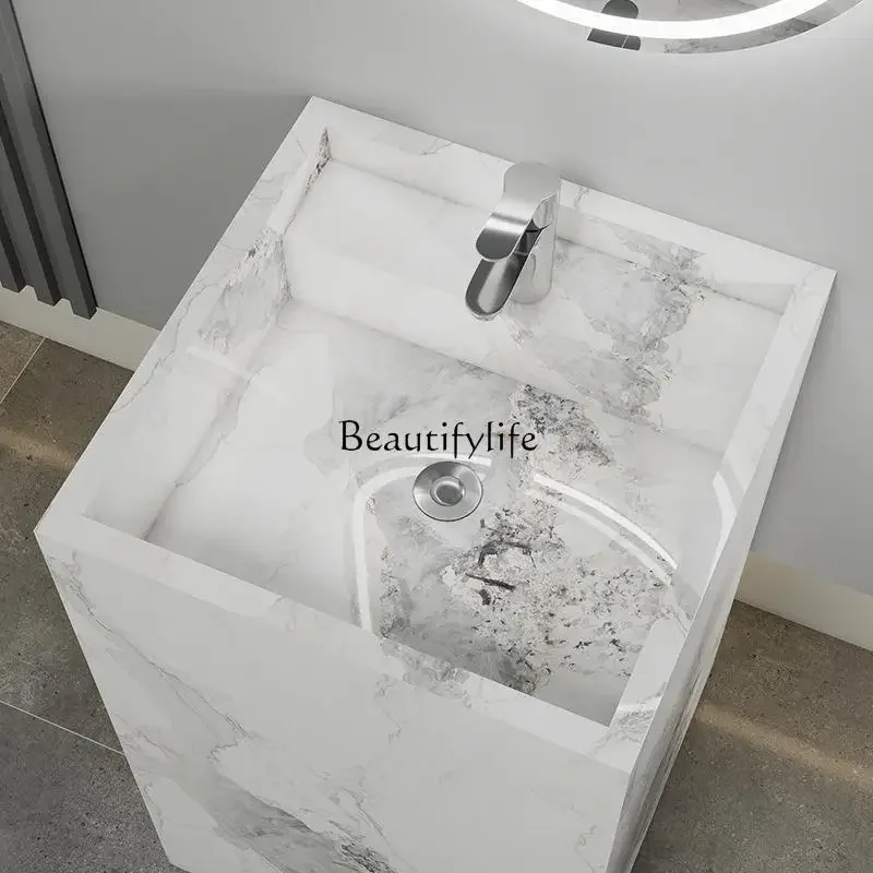 Rock slab column integrated seamless wash basin bathroom floor-to-ceiling balcony