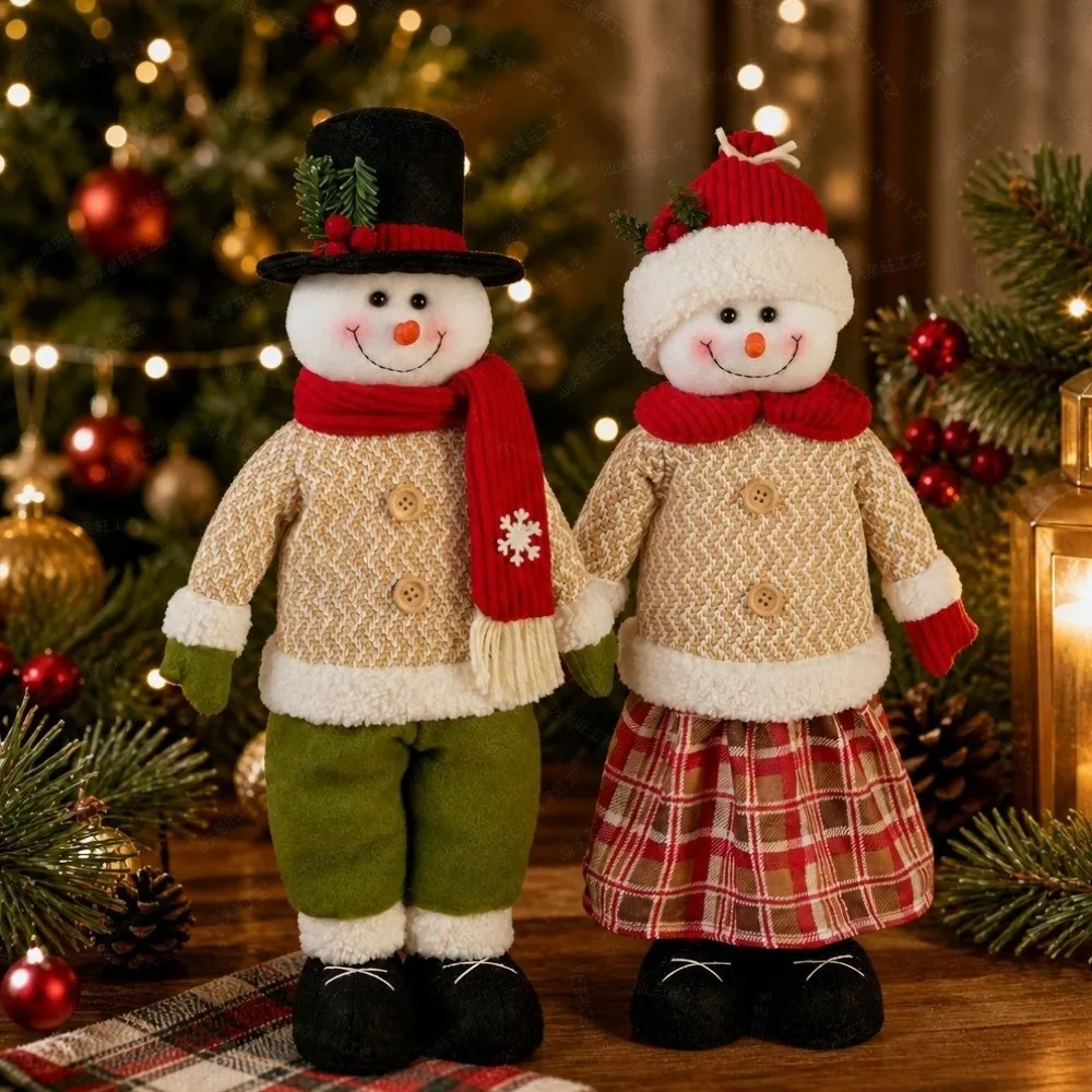 Soft Christmas Snowman Ornament Space-Saving Cute Retractable Standing Doll Extendable Legs Plush Snowman Figurines Home Decor