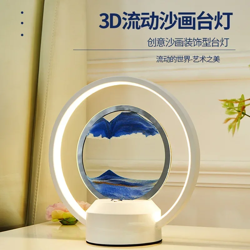 

LED Moving Sand Art Table Lamp Quicksand Night Light 3D Sandscape Hourglass Bedside Lamps Flowing Sand Painting Home Decor Gifts