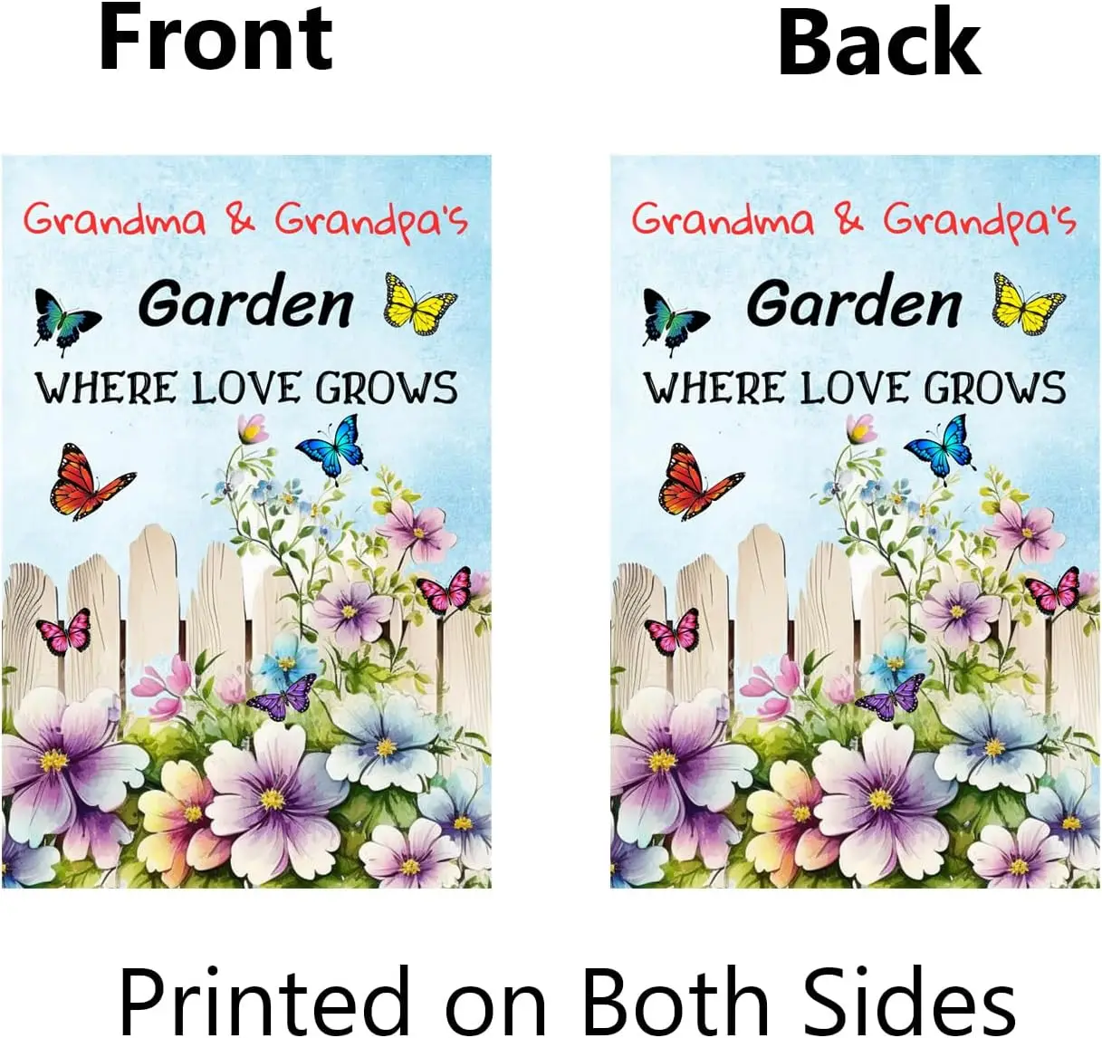 Grandma and Grandpa's Garden Where Love Grows Garden Flag 12x18 Inch Double Sided Floral Flowers Butterflies Yard Decor Bann