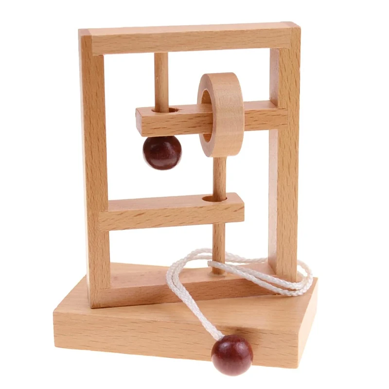 Wooden Rope and Ring Puzzle String Solution Central Brain Teaser For Kids Adults Problem Solving Educational Toys Fun Challenge