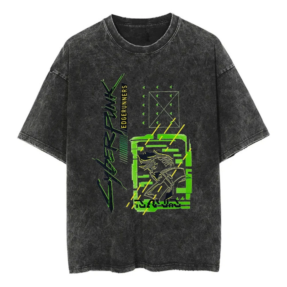 2077 Game Cyber Punk LUCY T Shirt Cotton Washed Vintage T-shirt Y2k Harajuku Street Casual Short Sleeve Tees