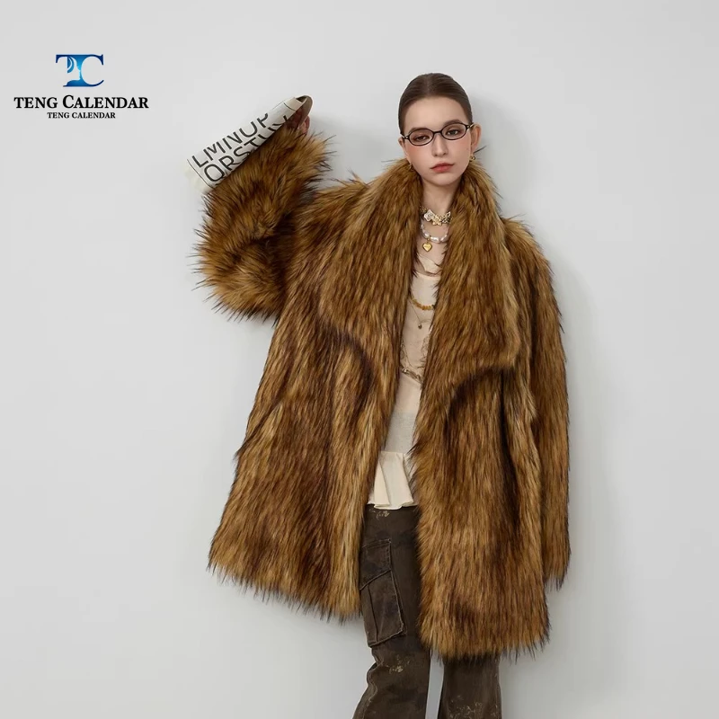 Imitation Fur, Long Light Luxury Style Lapel Fur Coat with A Stylish and Eco-friendly Look. Women's 2026 Winter New Collection