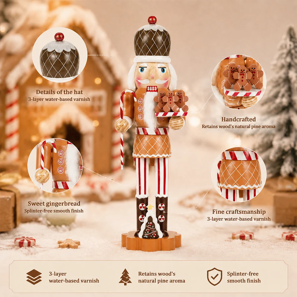 36CM Christmas Nutcracker Wooden Nutcracker Ornament Soldier Figure Handcraft Doll Toy Home Office Desktop Xmas Decoration Gift