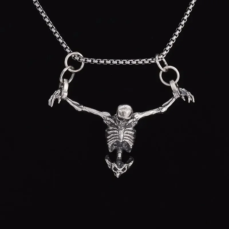 

Silver Plated Captivity Skull Pendant Men\'s Biker Punk Rock Necklace Gothic Halloween Jewelry Accessory