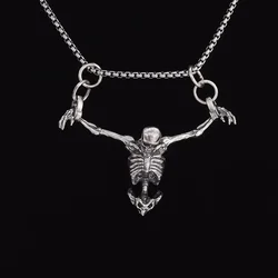 Versilberte Gefangenschaft Schädel Anhänger Männer \ \'s Biker Punk Rock Halskette Gothic Halloween Schmuck Zubehör