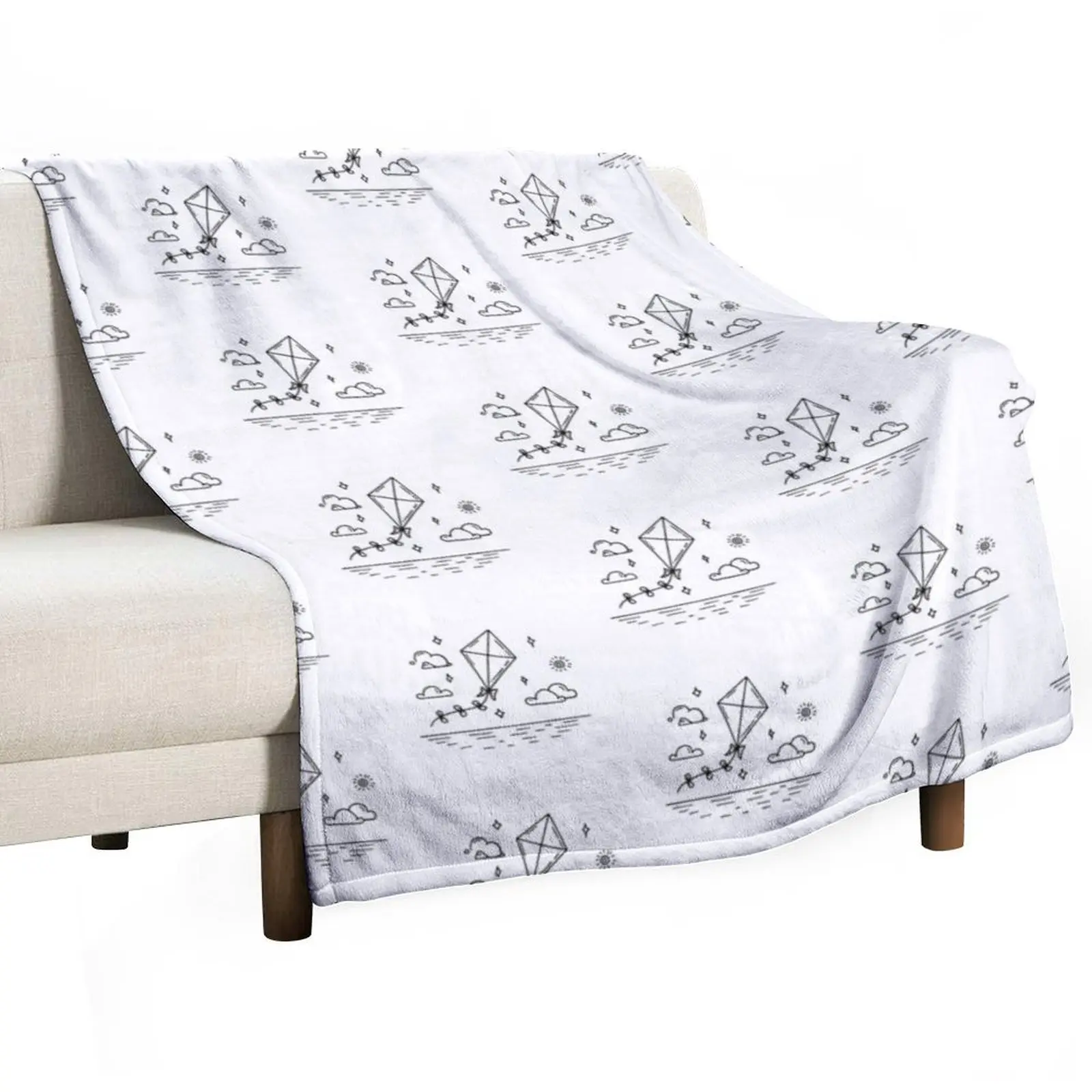 Simple drawing of a kite flying over the beach Throw Blanket Decorative Sofas Decoratives Tourist Summer Beddings Blankets