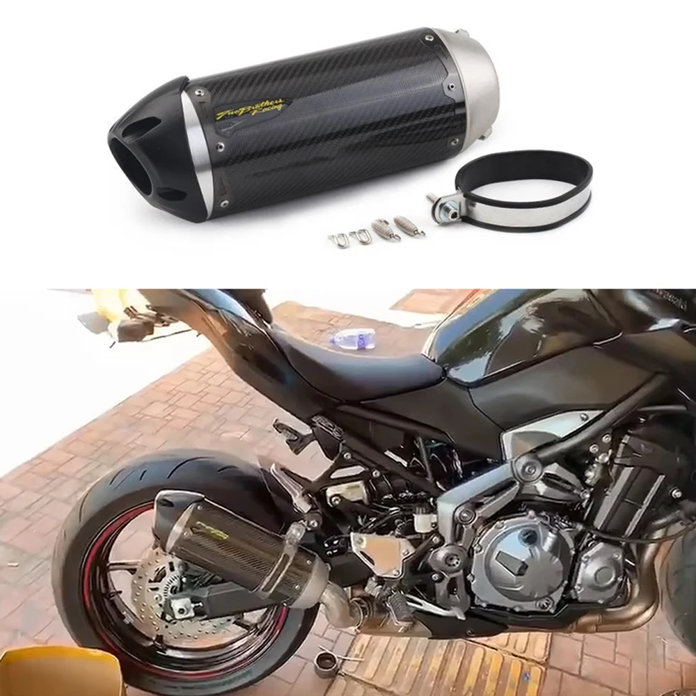 Motorcycle Left & Right Exhaust Racing Pipe Carbon Fiber TWO Brother Muffler For Z650 CBR500 MT09 Z900 R1 51mm Universal