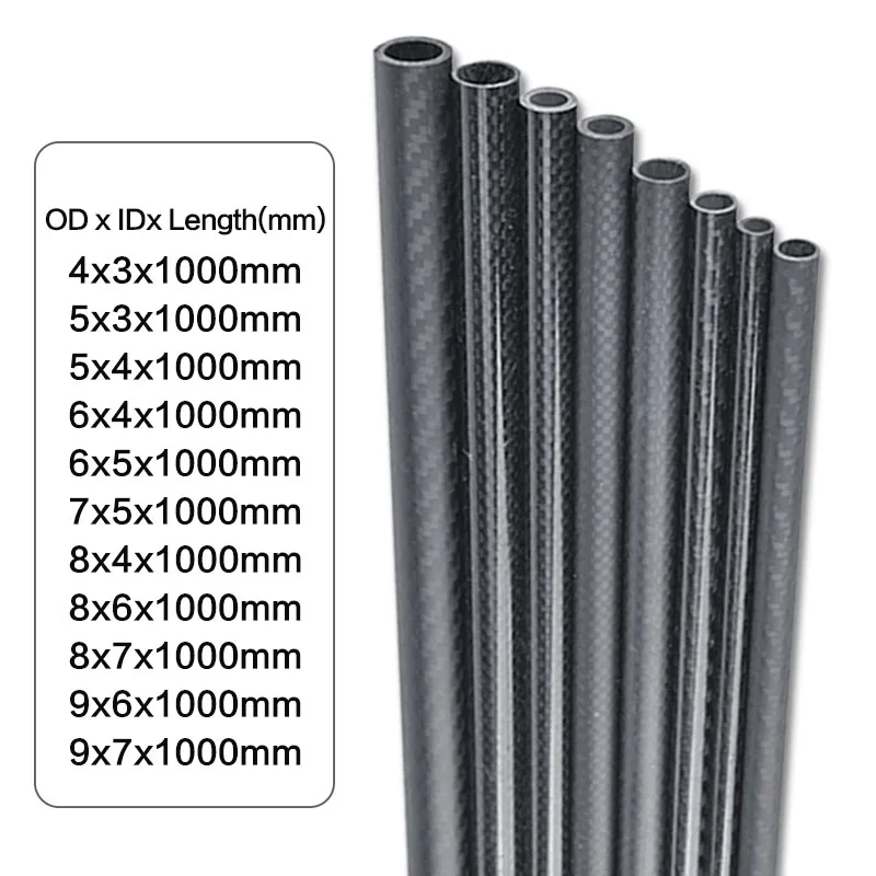 1Pcs 1000mm Length 3k Full Carbon Fiber Tube OD 4MM 5MM  6MM  7MM 8MM 9MM For Drones, Fishing Rods, Kites And Tripod