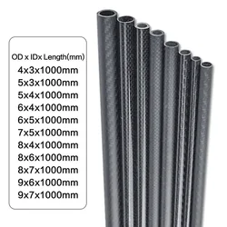 1Pcs 1000mm Length 3k Full Carbon Fiber Tube OD 4MM 5MM  6MM  7MM 8MM 9MM For Drones, Fishing Rods, Kites And Tripod