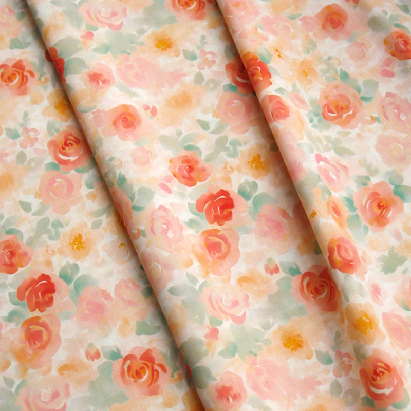 Watercolor Oil Painting Floral Prints Thin Cotton Fabric Digitally Printed for Summer Dresses Clothing DIY Sewing Home Decor