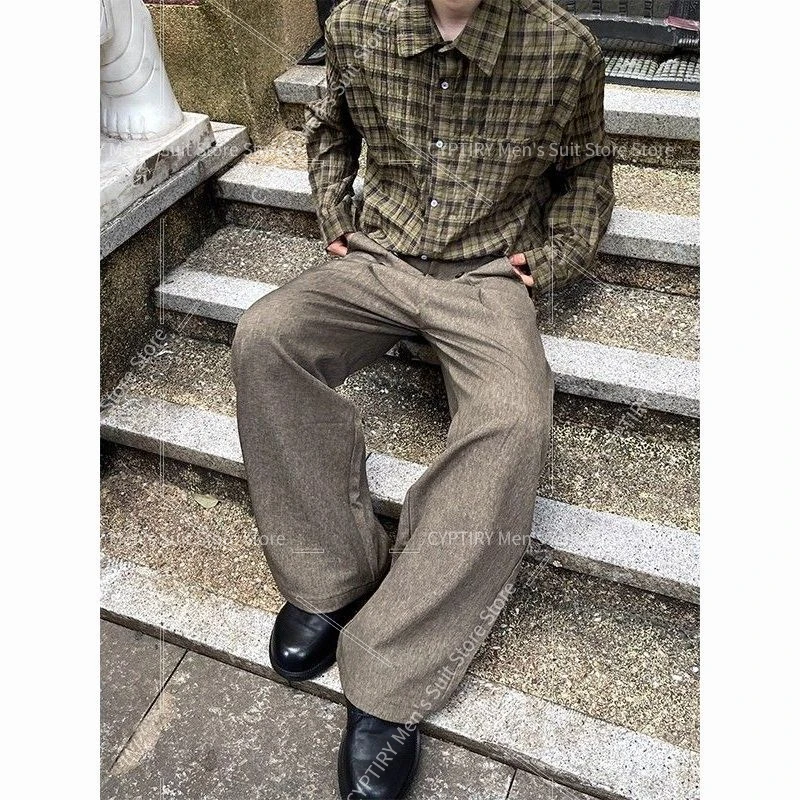 

Брюки для мужчин, высококачественные брюки на пуговицах в американском стиле ретро для мужчин и женщин, модный бренд Old Money Style, повседневные прямые свободные длинные брюки