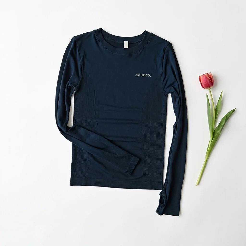 Damen Yoga-Top Nahtloses Shirt Sport-T-Shirts Fitnesskleidung Langarm Kurzarm Yoga-Shirt Gym-Top Lauf-Activewear – Detail 12