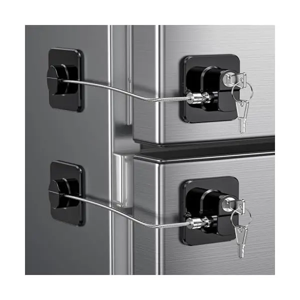 2 Pack Refrigerator Locks with 4 Keys, Child Safety Lock for Fridge Door Locks, Cabinets, Freezer, Desk Drawers, Wardrobes, Clos