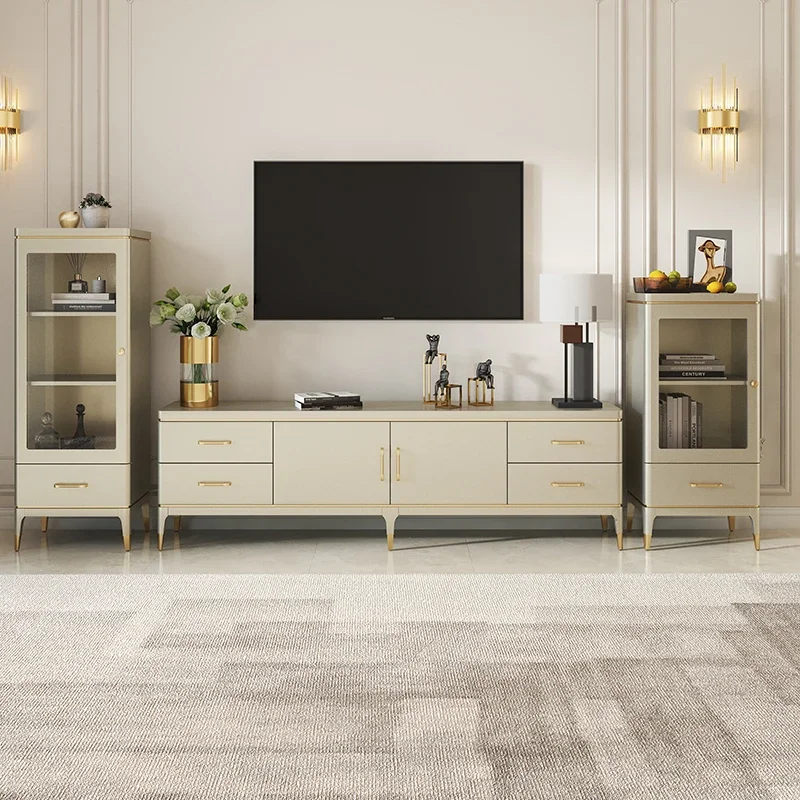 

Light luxury TV cabinet, coffee table combination simple small apartment living room creative American home solid wood floor cab