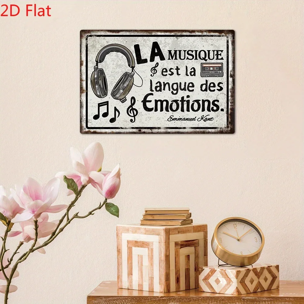 1pc 2D Flat French Vintage Metal Sign La Musique est la langue des émotions Home Bar Decor