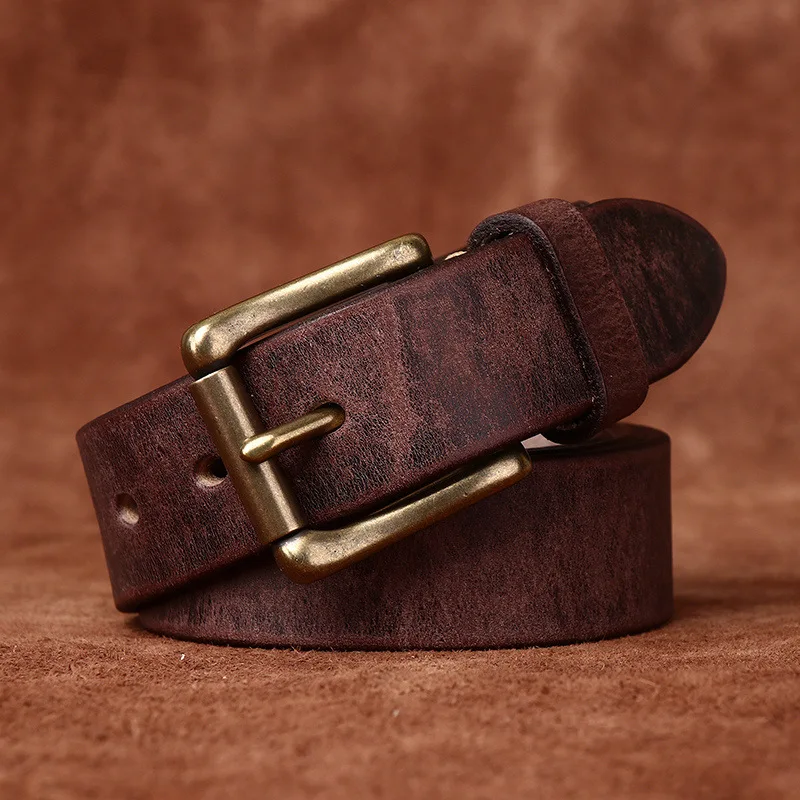 

3.3CM Pure Cowhide High Quality Genuine Leather Belts for Men Women Brand Strap Male Brass Buckle Jeans Cowboy Luxury Designer