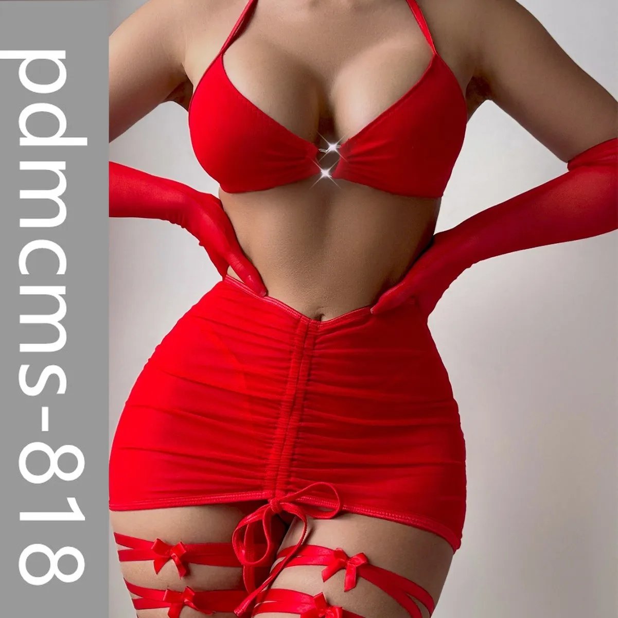 

2025 новый европейский и американский многоцветный сексуальный комплект нижнего белья с бантом из плотной сетки и перспективой на бедрах с подвесным шейным ремнем 30176