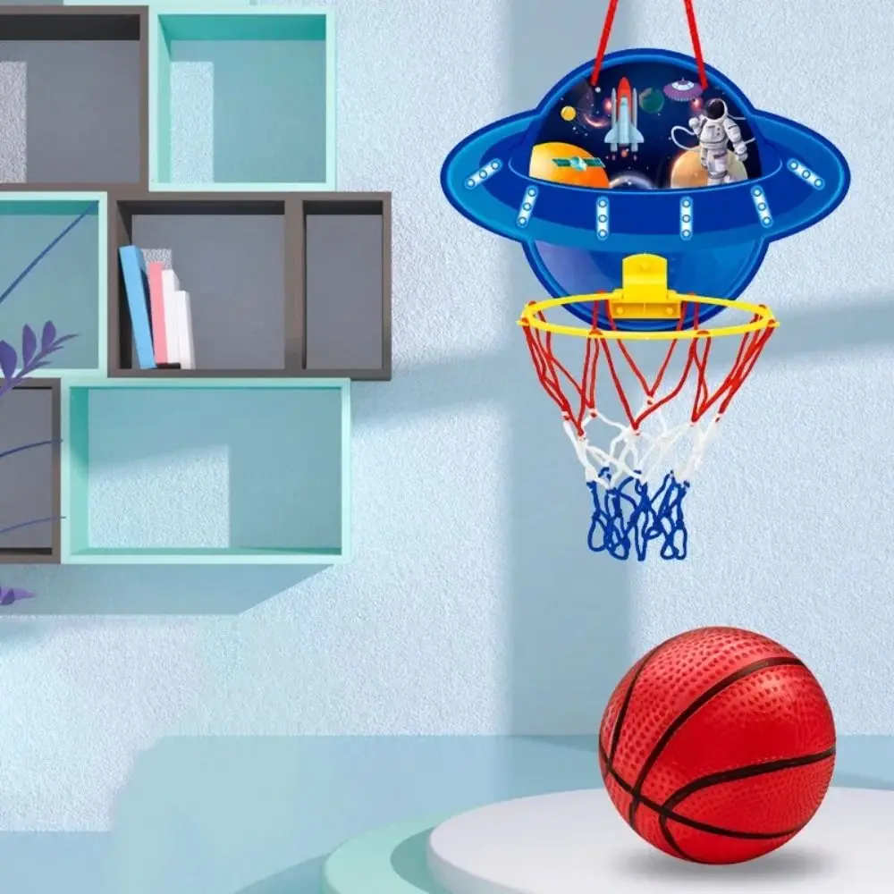 Cadre de basket-ball pliable pour enfants, planche de cerceau de basket-ball, ballon de dessin animé, filet de basket-ball, vaisseau spatial, jouets de sport d'intérieur